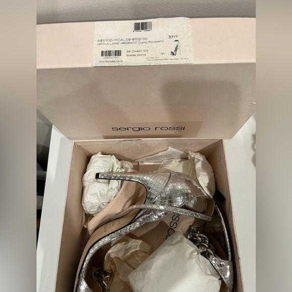 Silver Sergio Rossi chain heel sandals with Python print ankle tie heel sandals - Picture 10 of 13